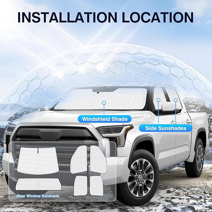 Sunsdrew Windshield Sun Shade for Toyota Tundra 2022-2025 Full Privacy Side Rear Window Shade Cover Kit Foldable Sun Visor Protector Blocks UV&Heat Tundra Interior Accessories(6PCS)