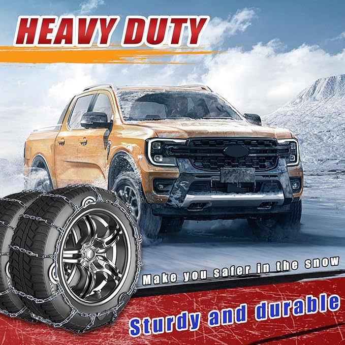 2 Pack Heavy Duty Winter Tire Snow Chains, Universal Fit for Car SUV Pickup Trucks, Reusable Anti Slip Emergency Traction Cha
