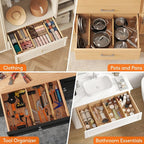 Lifewit 5" High 8 Pack Bamboo Drawer Dividers 45-55cm/17.5-22" Adjustable Wooden Drawer Organizer for Clothes/Utensils, Expan