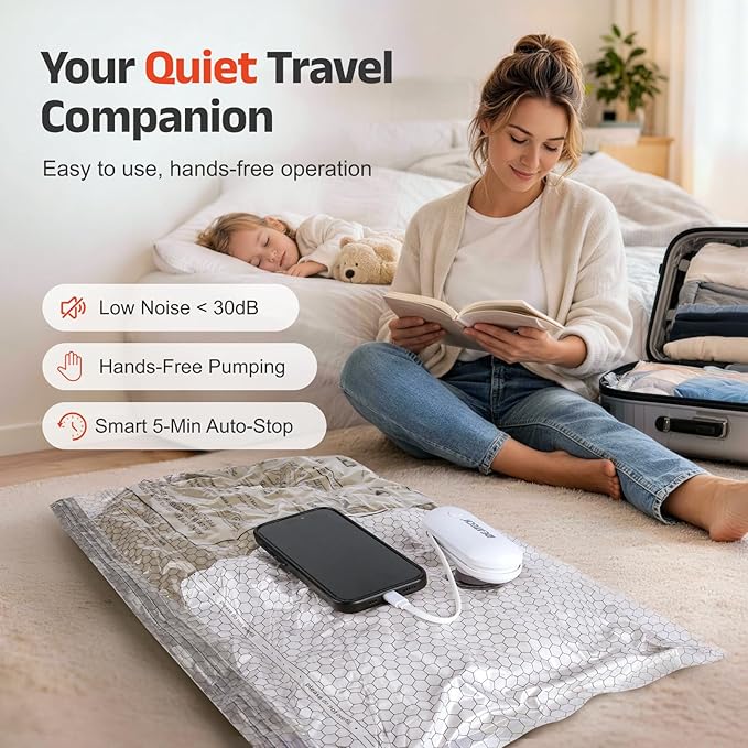 IDEATECH 15 Pack Travel Vacuum Bags with USB Pump, Space Saver Vacuum Seal Bags for Clothes, Compression Bags for Suitcase Pa