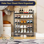 5 Tier Shoe Rack Closet Metal Heavy Duty, Stackable, Black