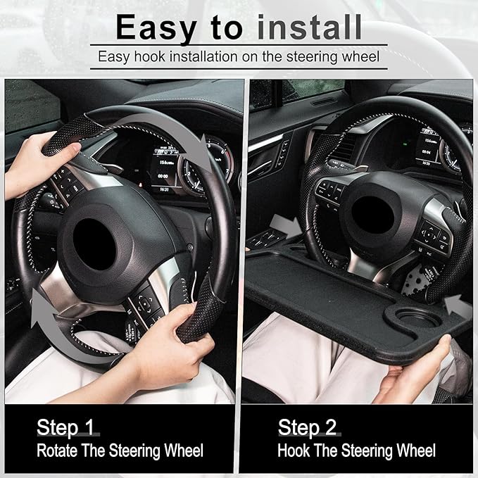 Steering Wheel Desk Tray for Hyundai Kona SX2 2024 2025, Driver Seat Laptop Mount Portable Food Eating Table Travel Accessory Black Plastic