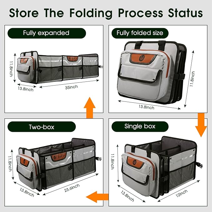 Car Trunk Organizer for SUV, Heavy Duty Waterproof Trunk Organizer, Foldable Collapsible Car Organizer with Cooler, Multi-Comp