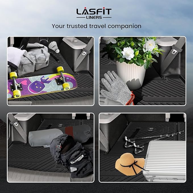 Lasfit Cargo Mat & Backrest Mats for Hyundai Santa Fe 2026 2025 2024 (Fit Gas & Hybrid), All Weather TPE Custom Fit Car Mats Trunk Mats Cargo Liners Accessoires, Black