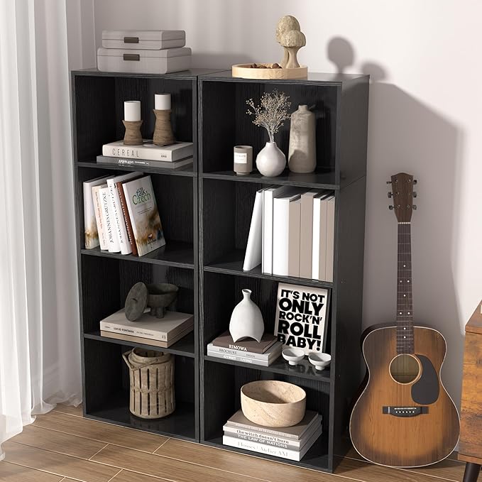 Wooden 4 Cube Storage Organizer, 4 Tier Tall Modern Bookshelf Freestanding Storage Display Organizer, Versatile Cubes Shelf a