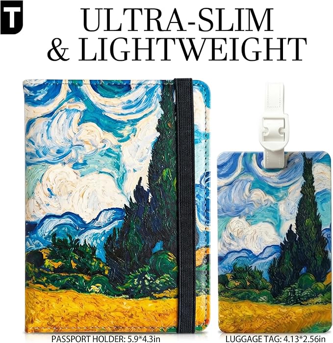 Cartoon Passport Holder and Luggage Tag Set Artistic PU Leather Passport Cover Wallet with Funny Luggage Tag for Travel Suitc