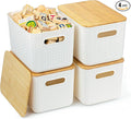 Ohmlove 4 Packs Storage Bins with Bamboo Lids - Plastic Storage Containers with Lids Stackable Storage Box：Storages Baskets f