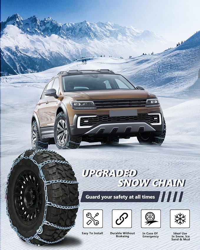 SCITOO QG2228CAM Snow Chains for Car Pickup Trucks SUV,Universal Emergency Tire Traction Chain,Anti-Skid Thickening Tire Chai