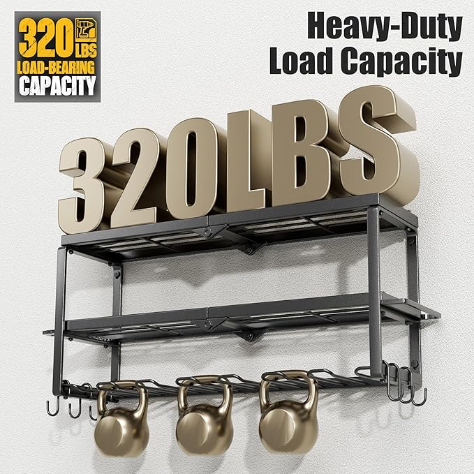 Power Tool Organizer Wall Mount, 7 Slots Cordless Drill Holder Storage Rack, Heavy Duty Battery Tools Holder with Shelf for C