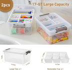 Citylife 17 QT Plastic Storage Box with Removable Tray Craft Organizers and Storage Clear Storage Container for Organizing Be