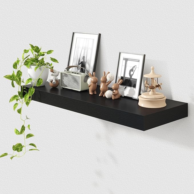 12 Inch Deep Floating Shelves | 36 Inch Black Floating Shelves | 36" W x 12" D Rustic Wood Shelves for Wall | Deep Black Shel