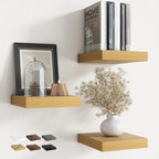 8 Inch Square Floating Shelves for Wall 3 Pack, 8"D Wood Grain Bathroom Shelves with Invisible Brackets, Easy Install Enginee