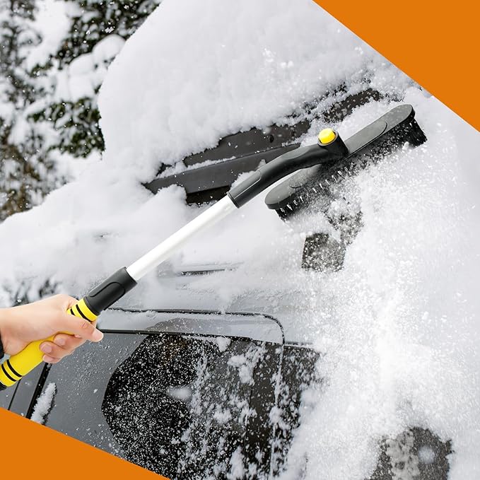 34" Extendable Ice Scraper and Snow Brush for Car Windshield, 360° Rotating (R002)