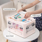 24 QT Medicine Organizer Storage Box with Removable Tray, Extra Large Collapsible First Aid Box Empty, Clear Medicine Contain