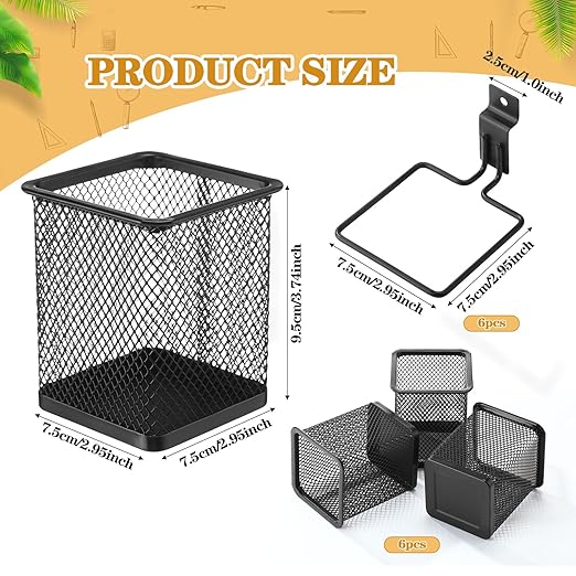 Colingmill 6 Set Slatwall Cups with Hook Black Metal Slatwall Organizer Accessories Slat Wall Basket Bin Pencil Mesh Wire Hol
