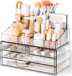 Yieach Acrylic Make up Organizers for Counter,Desk and Vanity,2 Pack Stackable Bathroom Counter Organizer with Drawers,Large 