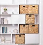 M4DECOR Storage Cube 10.5 x 10.5in, Wicker Storage Baskets for Shelves, Water Hyacinth Storage Baskets, Square Wicker Storage