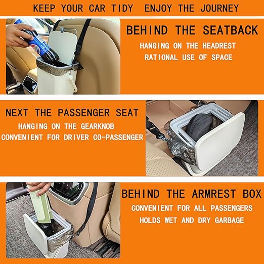 Leakproof Car Garbage Can, Car Trash Bag Sturdy Hanging Garbage Bin with Lid, for Driver and Passenger,Easy to Use Vehicle Trash Can, Suitable for Sedans, SUVs, MPVs & Trucks (White)