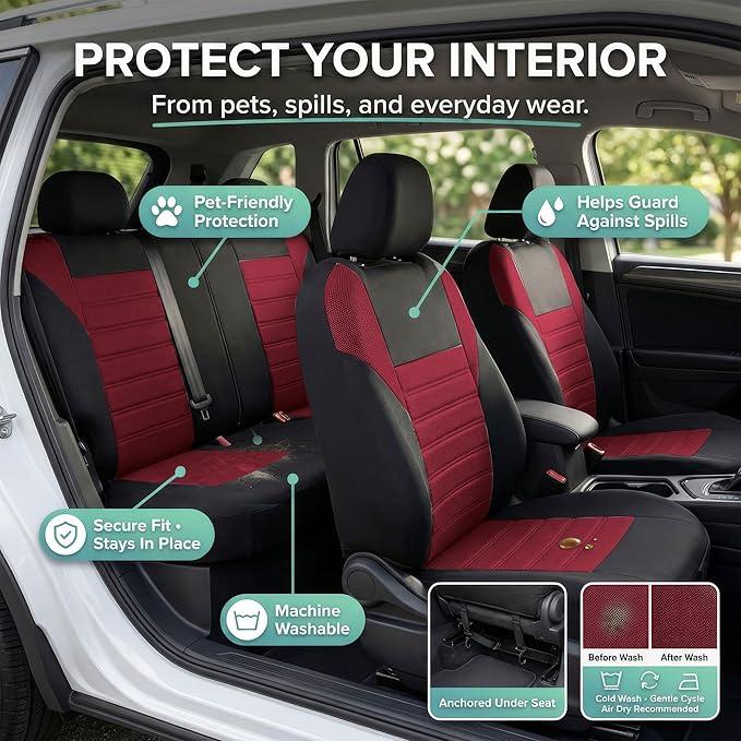 FH Group Automotive Car Seat Covers Full Set Premium 3D Air Mesh Front Seat Covers, Airbag Compatible & Split Bench Cover Uni