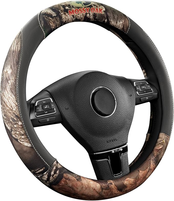 Mossy Oak Full Camo Steering Wheel Cover - Made from Premium Leather, Universal Fit for 14 1/2 to 15 inches - Official Licens