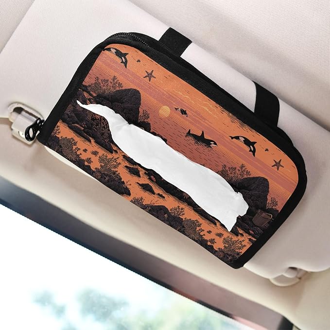 Car Tissue Holder Car Visor Organizer Tissue Box Holder for Car Sun Visor Organizer with Car Vehicle Accessories Essentials Interior for Women Men Orange Orca Starfish Rock Sun