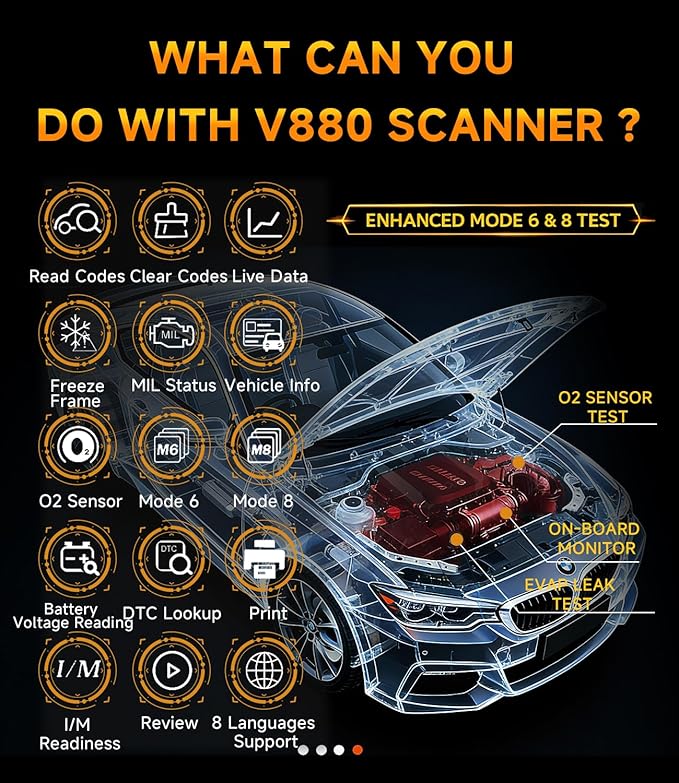 OBD2 Scanner,V880 Check Engine Light Code Reader for Cars and Trucks with Reset,Live Data,I/M Smog Test, Scan Tool Diagnostic