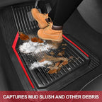 CAR PASS Heavy Duty Rubber Floor Mats for Car, Waterproof Liner Deep Dish Car Mats Full Sets, Universal Trim to Fit for SUV Truck Sedans Vans, All Weather Automotive Floor Mats 3pcs, Black Red