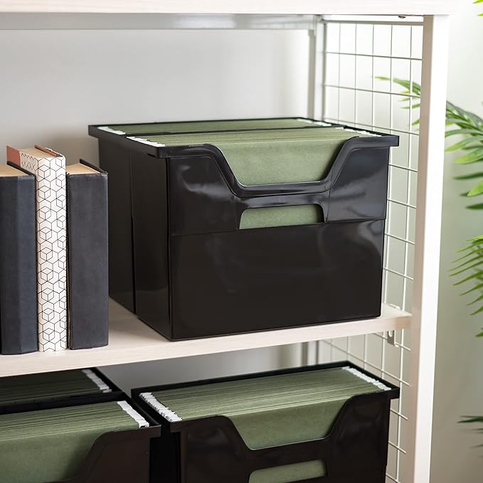 IRIS USA Medium Portable Desktop File Box with Open Lid, 6 Pack, Side Handles, Tabs & Inserts, Hanging File Folders, Letter-S