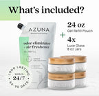 Azuna Air Freshener & Odor Eliminator for Strong Odor | 4 Room Kit Includes (4) 8 oz. Empty Luxe Glass Jars & 24oz Gel | Refi