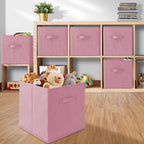 Casafield Set of 6 Collapsible Fabric Cube Storage Bins, Light Pink - 13" Foldable Cloth Baskets for Shelves, Cubby Organizer