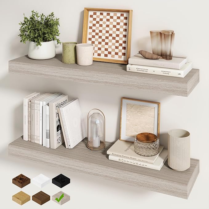 Fun Memories 30Inch Floating Shelves for Wall, 2 Pack Rustic Wood Shelves for Bathroom|Kitchen Wall Mounted Floating Shelf wi