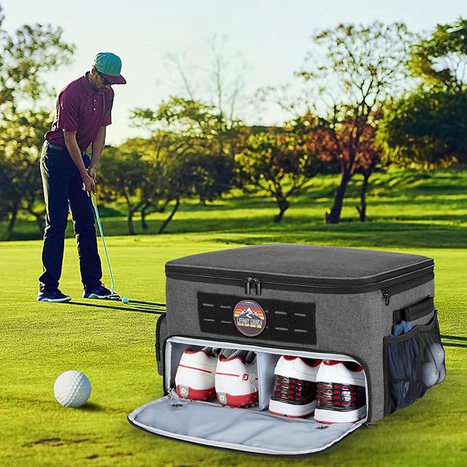 Golf Trunk Organizer Storage with Separate Compartment for 2 Pair Shoes Up to US Mens 16, Golf Car Locker Organizer for