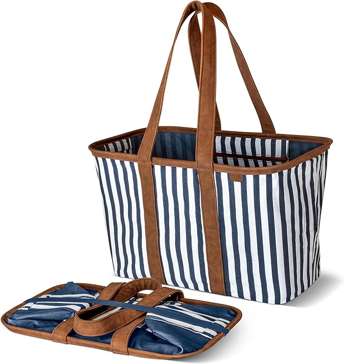 CleverMade Collapsible LUXE Tote - Reusable Grocery Shopping Storage Bag Organizer w/Handles Reinforced Bottom