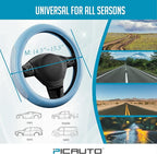 PIC AUTO Steering Wheel Cover, Glitter Gel Particles & Blue Luxury Leather Car Steering Cover, Universal Fit 14.5"-15.5" Anti