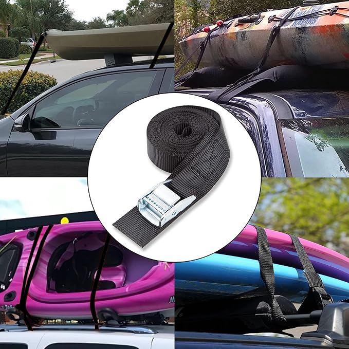 Cartman 1" x 15'Lashing Straps with Adjustable Cam Buckle Cargo Tie Down with Protective Pad, 8 Pack, Black