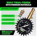 Rhino USA Adjustable Tire Deflators with Gauge (0-60psi) Calibrated & Automatic Tire Air Down Tool - Large 2" Easy Read Glow Dial & Solid Brass Hardware - Best Offroad Deflator for Jeep, Truck or ATV
