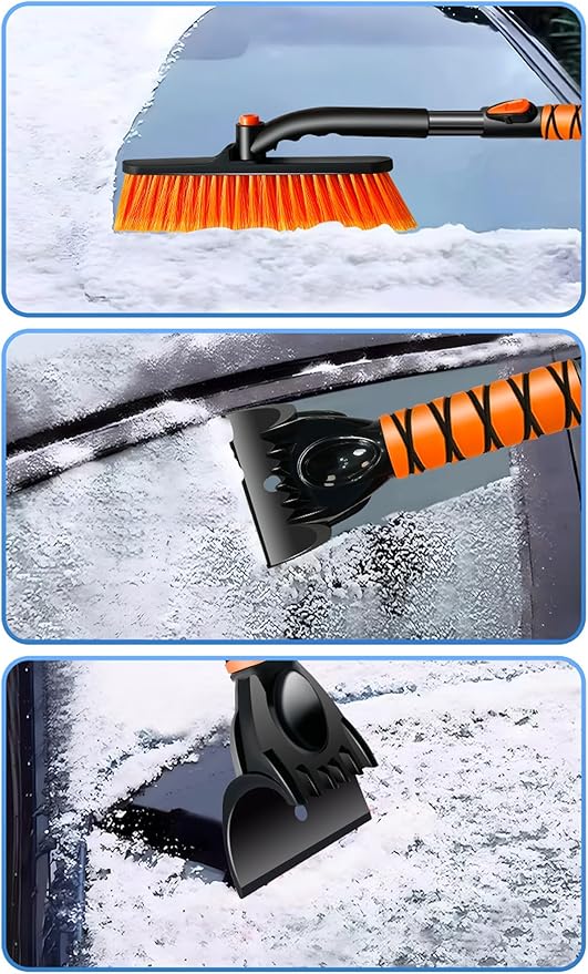 39" Extendable Snow Brush with Ice Scraper & Squeegee for Car Windshield,Rotating Auto Snow Brush with Foam Grip,Heavy Duty Car Snow Brush and Ice Scraper Combo for Truck SUV,Orange