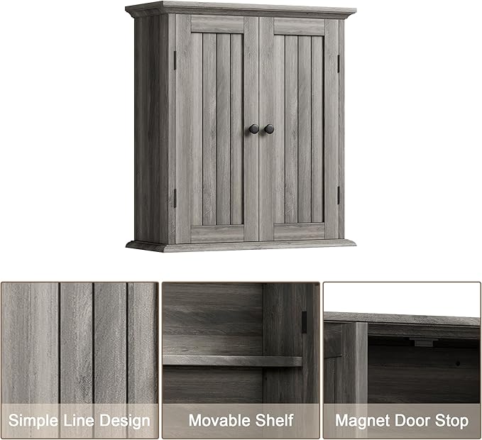 ChooChoo Bathroom Wall Cabinet, Over The Toilet Space Saver Storage Cabinet, Farmhouse Medicine Cabinet with 2 Doors and Adju