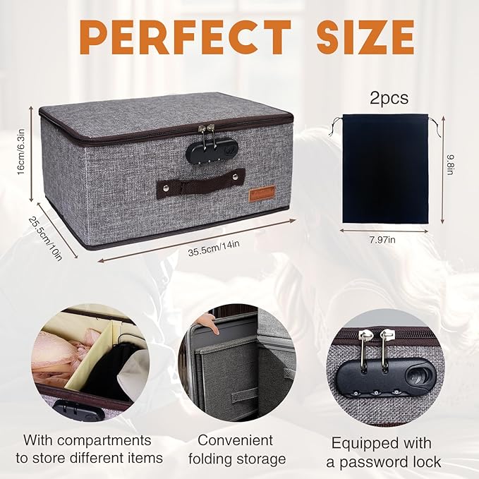 Locking Adult Game Toy Storage Organizer Lock Box Toy Storage Bins Game Toys Storage Bags with 2 Drawstring Bags, Large capac