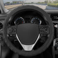 BDK Genuine Black Leather Steering Wheel Cover for Car, Large 15.5-16 inch – Ergonomic Comfort Grip for Men & Women, Car Stee