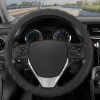BDK Genuine Black Leather Steering Wheel Cover for Car, Large 15.5-16 inch – Ergonomic Comfort Grip for Men & Women, Car Stee