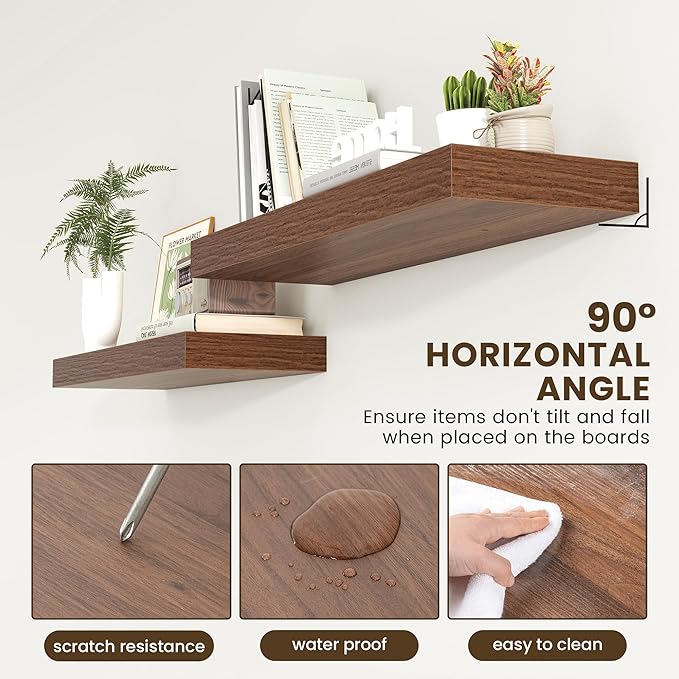 12 Inch Deep Floating Shelves | 36 Inch Walnut Floating Shelves | 36" W x 12" D Rustic Wood Shelves for Wall | Deep Walnut Sh