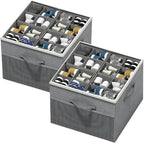 Aokeyee Shoe Organizer for Closet,2 Pack Foldable Shoe Storage Organizer Box Bin with Adjustable Dividers and Clear Cover, Fi