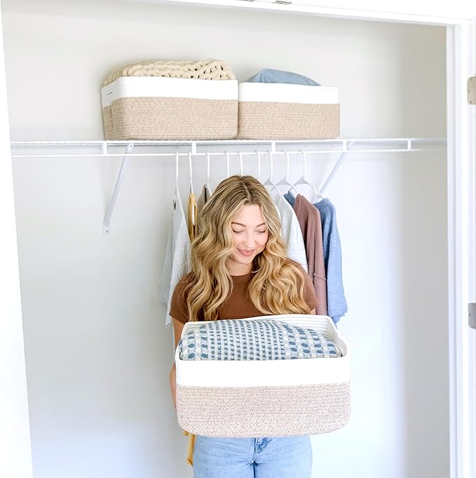 NaturalCozy Storage Baskets 16.8”x13”x7.6” Cotton Rope Woven Baskets for Organizing 3-Pack | Toy Storage Bins | Basket for Sh