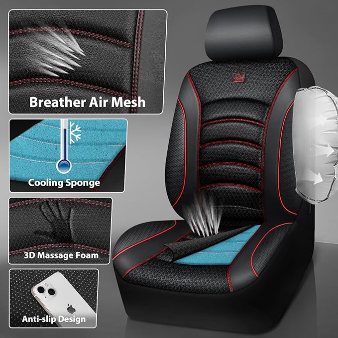 CAR PASS Comfortable 3D Foam Mesh Leather Car Seat Covers Full Sets, Air Cool Mesh Breathable Seat Covers for Car, Universal 