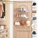 Over Door Hat Organizer 3 Tier Wall Mounted Hat Rack with 2 Adjustable Metal Basket and 3 Hooks Hat Organizer for Baseball ca