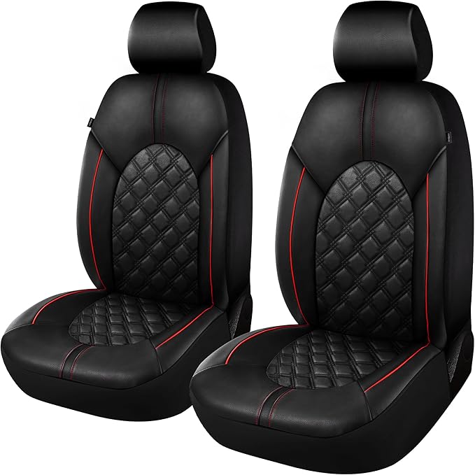 CAROMOP Luxury PU Leather Car Seat Covers Front Set - Anti-Stain Waterproof Automotive Seat Covers for Cars - Universal Car I