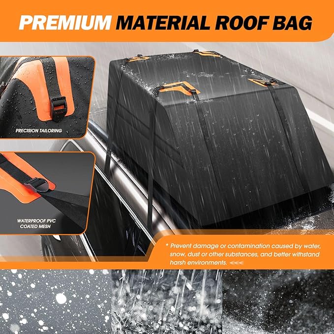 DNA Motoring Car Rooftop Waterproof Bag, 17 Cubic Feet Waterproof Car Roof Luggage Bag, Heavy Duty Car Roof Cargo Carrier Bag, Car Roof Bag, w/ 8 Reinforced Straps, TOOLS-00423