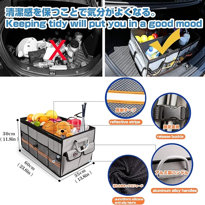 Car Trunk Organizer, Cargo Organizer SUV Trunk Storage Non Slip Bottom Waterproof Collapsible Durable Multi Compartments-(Stan
