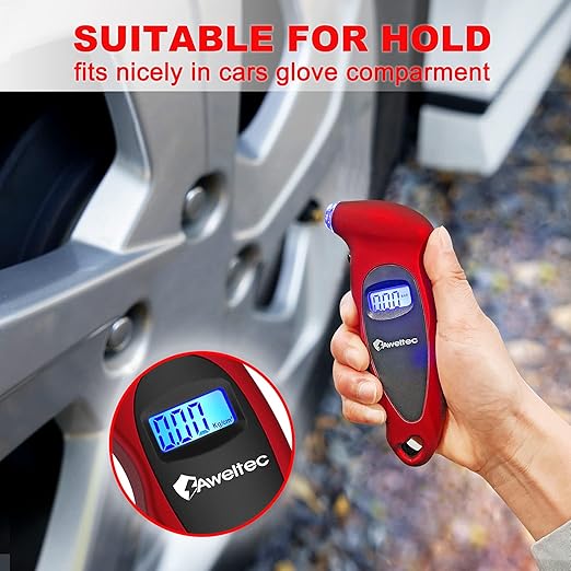 Digital Tire Pressure Gauge 2 Pack,Accurate Air Tire Gauge with Backlit LCD and Non-Slip Grip,Max 150 PSI, 4 Units Settings for Car Truck Motorcycle Bicycle,Red